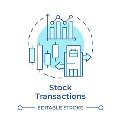 Stock transactions soft blue concept icon. Transfer and issuance of equity. Intercompany operations. Round shape line illustration. Abstract idea. Graphic design. Easy to use in booklet