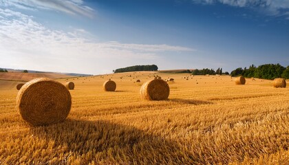 golden harvest fields with hay bales