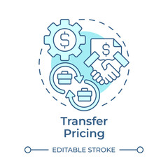 Transfer pricing soft blue concept icon. Business financial regulation. Intercompany transaction process. Round shape line illustration. Abstract idea. Graphic design. Easy to use in booklet