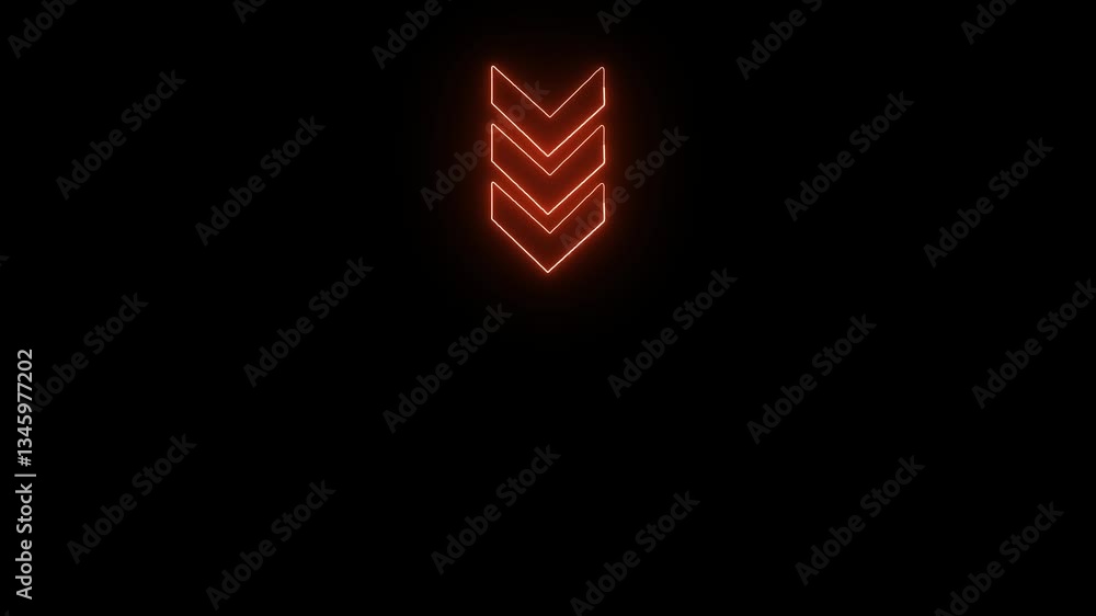 Poster abstract glowing neon arrows pointing down, rendered on black background with dynamic animation.