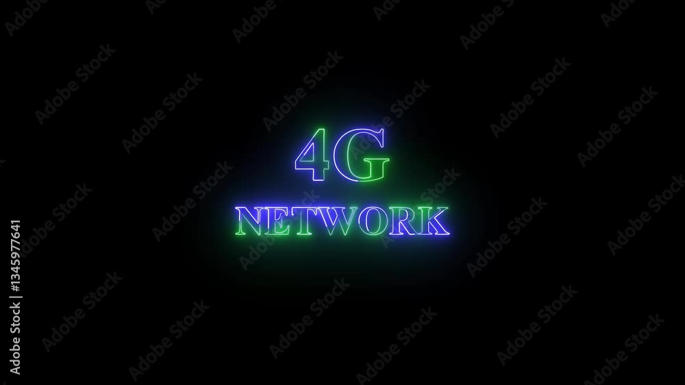 Aufkleber glowing neon text on a black background displaying '4g network'. glowing 4g network text animation, 