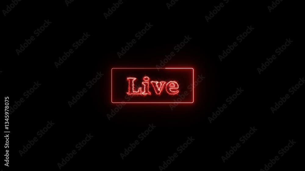 Poster neon glowing live stream text in a dynamic neon frame, vibrant animated recording effect.