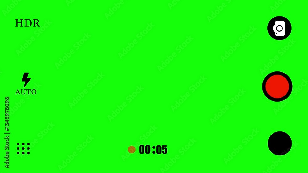 Poster camera screen recording video animation on green screen with viewfinder and digital display.