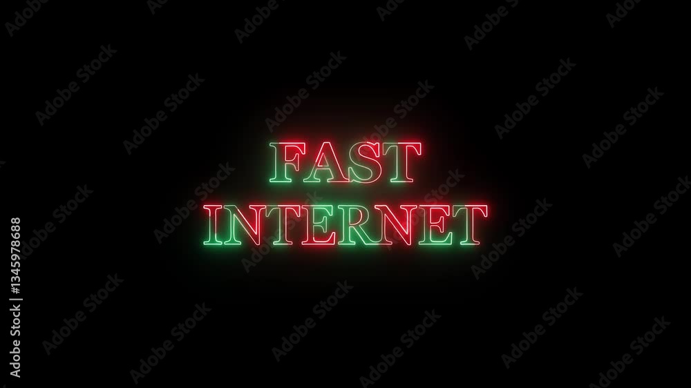 Poster neon fast internet speed text animation. glowing neon line effect on black background for online con