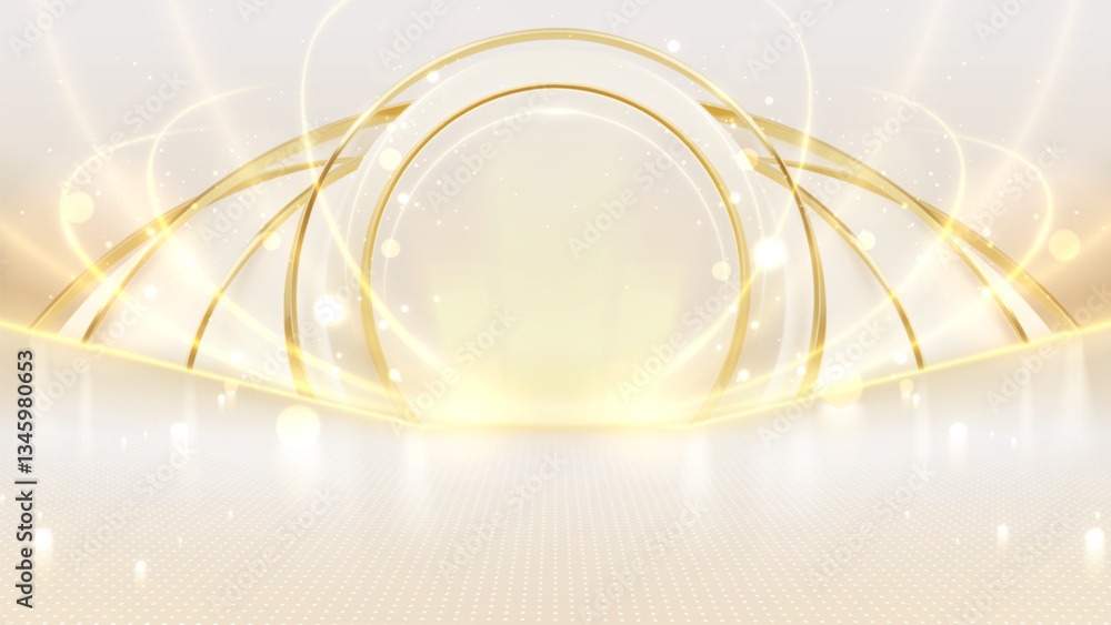 Wall mural luxury background with golden light effect decoration and bokeh elements.