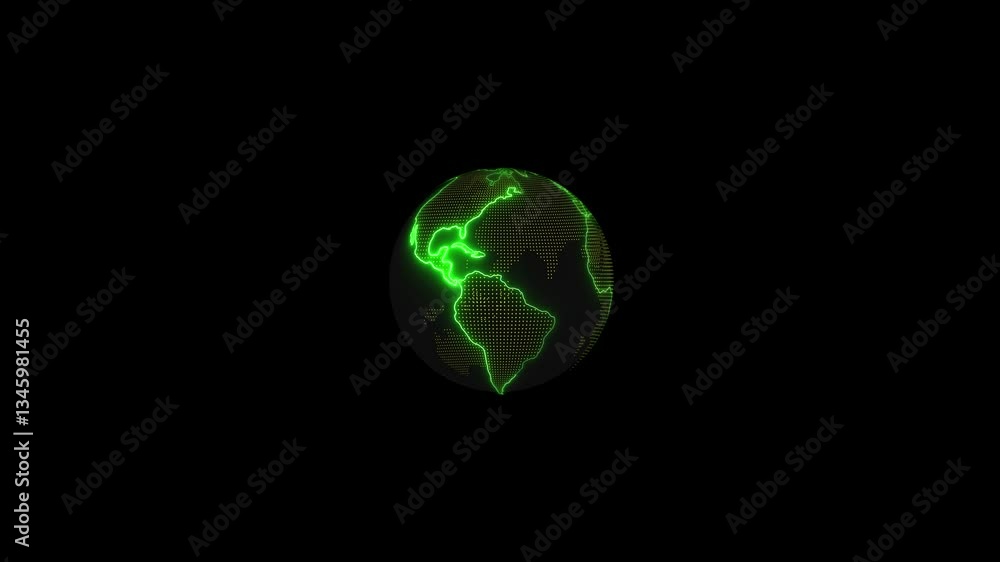 Poster 3d rendering of futuristic digital planet earth hologram with glowing effect, rotating to showcase g