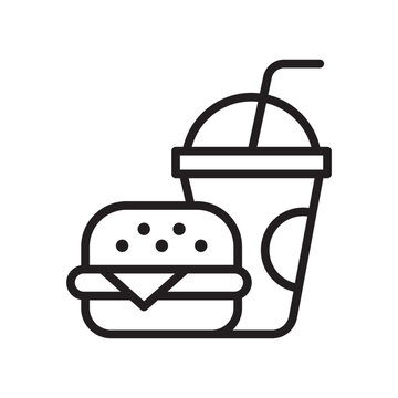 Hamburger and soda takeaway, Fast food icon, Line flat design on white background, Vector illustration