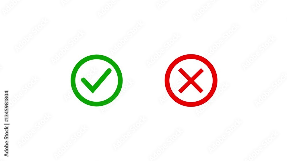 Poster red cross mark and checkmark animation on a white background, symbolizing error and approval with sm