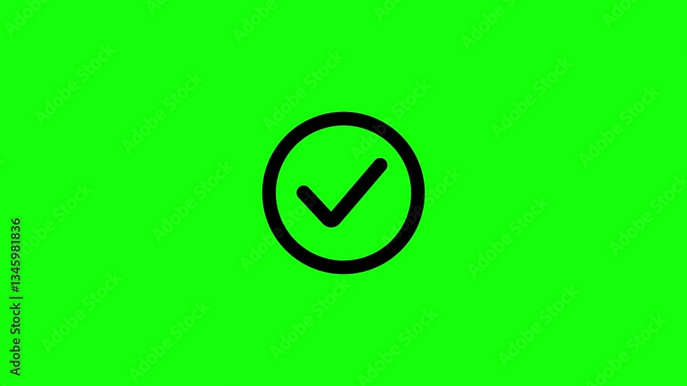 Poster checkmark animation in a green circle icon, isolated on a green background, symbolizing success or a