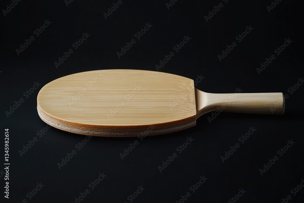 Poster a close-up of a ping pong paddle resting on a dark or black surface, ideal for sports-themed designs