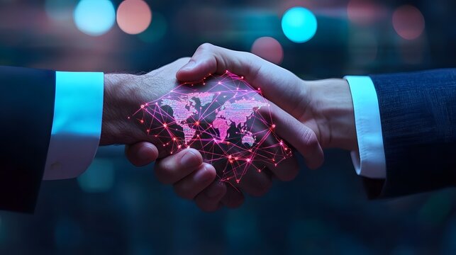 Handshake Business Professionals Fusing Digital Networks