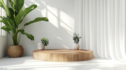 Contemporary wood podium designed for elegant minimalist product displays