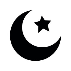 Crescent and star black silhouette. Religious symbol of Islam. Isolated vector illustration for your design