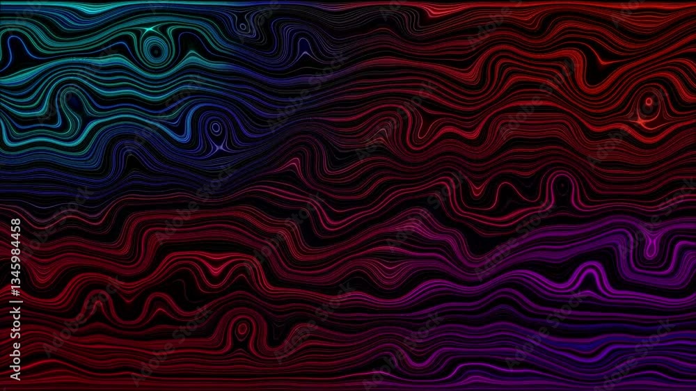 Poster dynamic abstract wave pattern with vibrant indigo and purple hues featuring flowing layered color ba