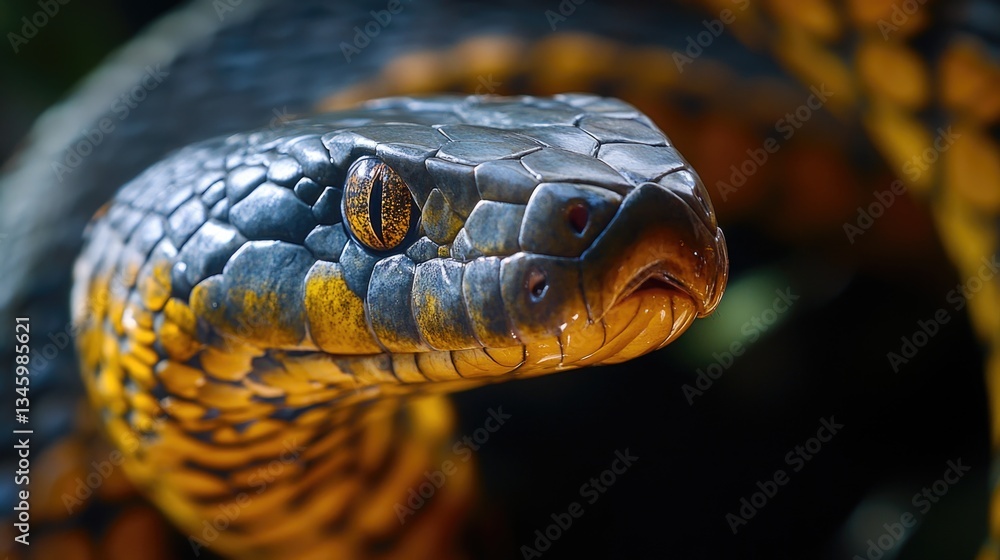 Poster a close-up view of a snake's head with its tongue extended, great for animal or reptile-themed illus