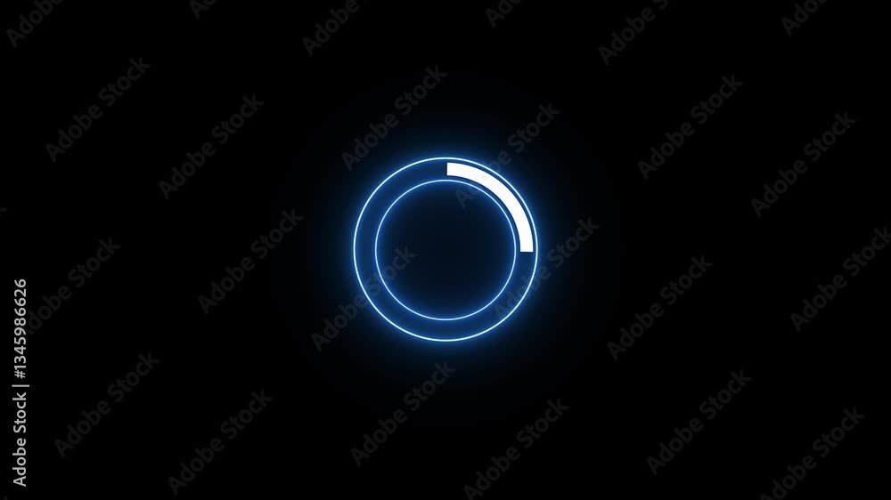Poster glowing neon loading icon animation on a black background. the glowing neon icon smoothly animates o