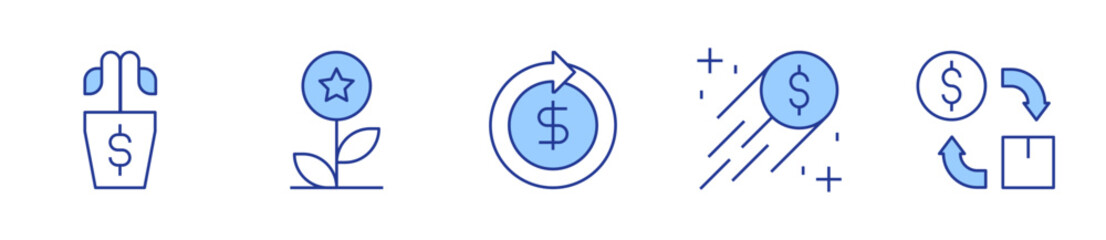 cash flow, growth, circular economy, bad investment, money. Investment Icon vector illustration. Line Duotone style. Editable stroke
