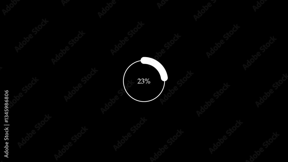 Poster loading progress pie chart animation from 0 to 100% in a circular design. business icon animation wi