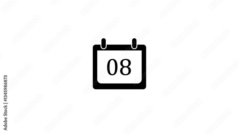 Poster animated 08-date calendar icon with flat design. simple motion graphic style calendar icon for month