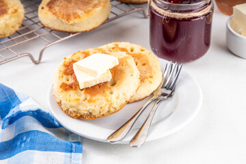 Traditional English skillet baked pastry Crumpets