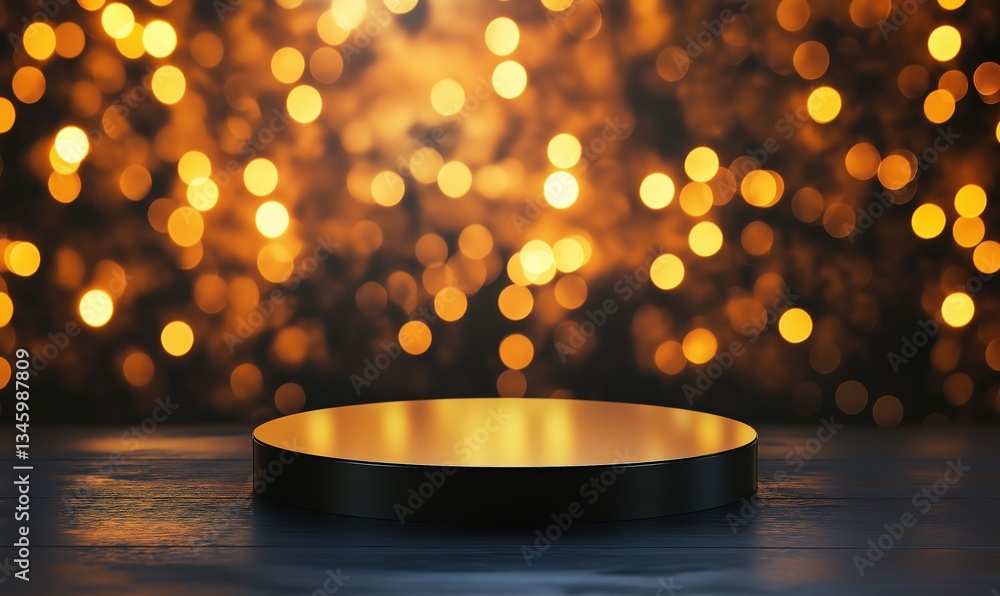 Aufkleber a circular platform set against a backdrop of shimmering golden bokeh lights, creating a festive and