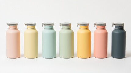 Vibrant Pastel Metal Water Bottles on White Background