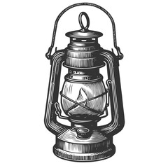 Antique hand-drawn rustic lantern with vintage metal hook and engraving