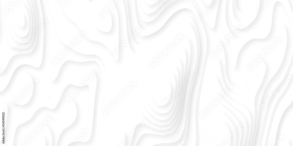 Poster abstract white paper cut background with lines. background of the topographic map. white wave paper 