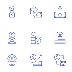 Investment icons set. Thin Line style, editable stroke. capital, loan, business, investment, growth, operational cost