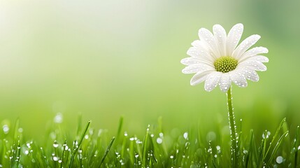 Freshly bloomed flower in a dewy meadow, symbolizing renewal and new beginnings