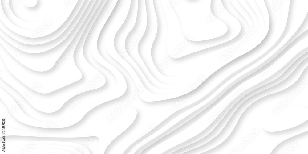 Poster abstract white paper cut background with lines. background of the topographic map. white wave paper 