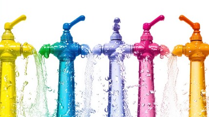 Vibrant Water Flowing from Colorful Pipes