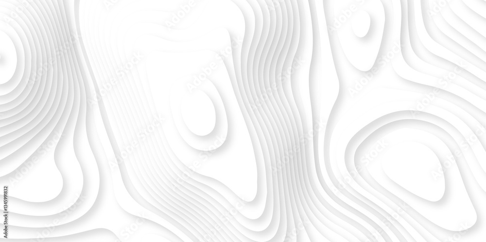 Poster abstract white paper cut background with lines. background of the topographic map. white wave paper 
