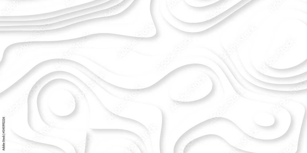 Poster abstract white paper cut background with lines. background of the topographic map. white wave paper 