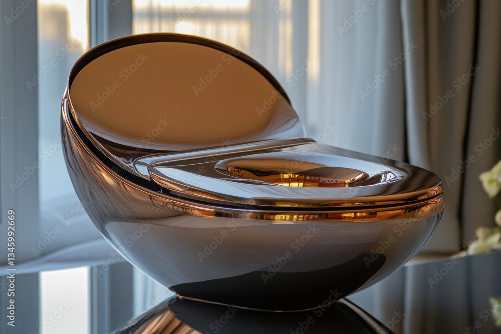 Poster a modern toilet with a shiny surface sits on top of a table