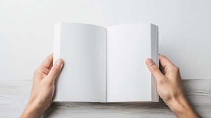 Person opening a book with blank pages, ready to write a new story