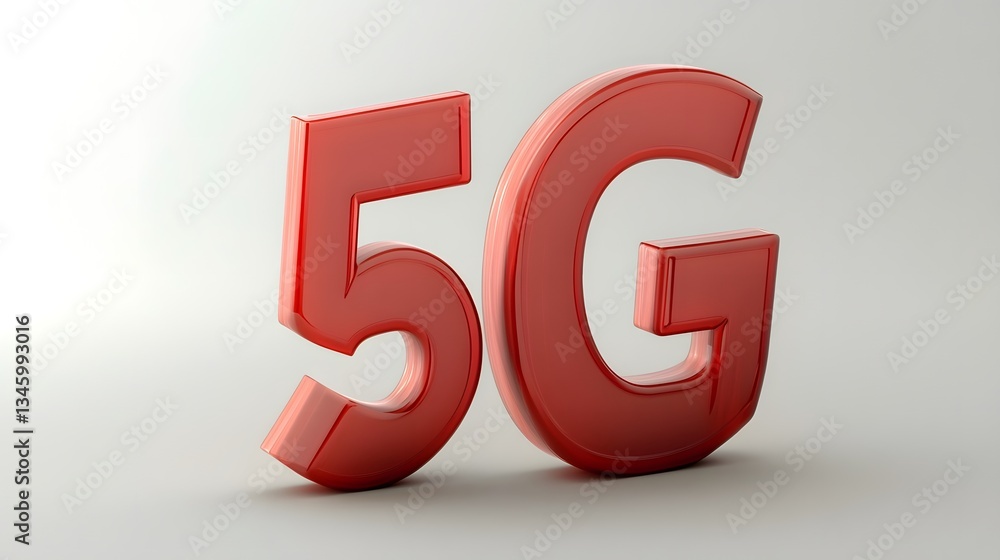 Poster glossy red 5g symbol representing next generation wireless technology