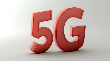 Glossy red 5g symbol representing next generation wireless technology