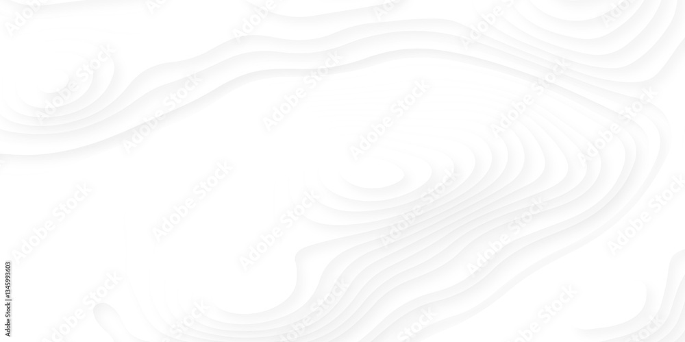 Poster abstract white paper cut background with lines. background of the topographic map. white wave paper 