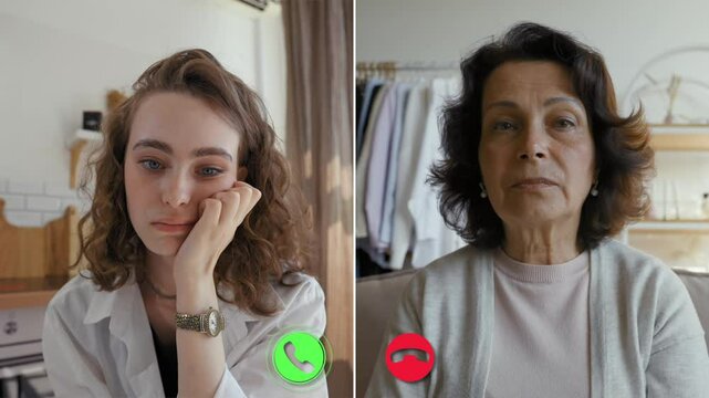 Two individuals connect through a digital call, discussing various topics while engaging in an online conference. The atmosphere reflects a personal and professional interaction.