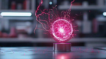 Abstract Pink Glowing Sphere Particle Design Showing Modern Digital Technology Concept with Blurred Background