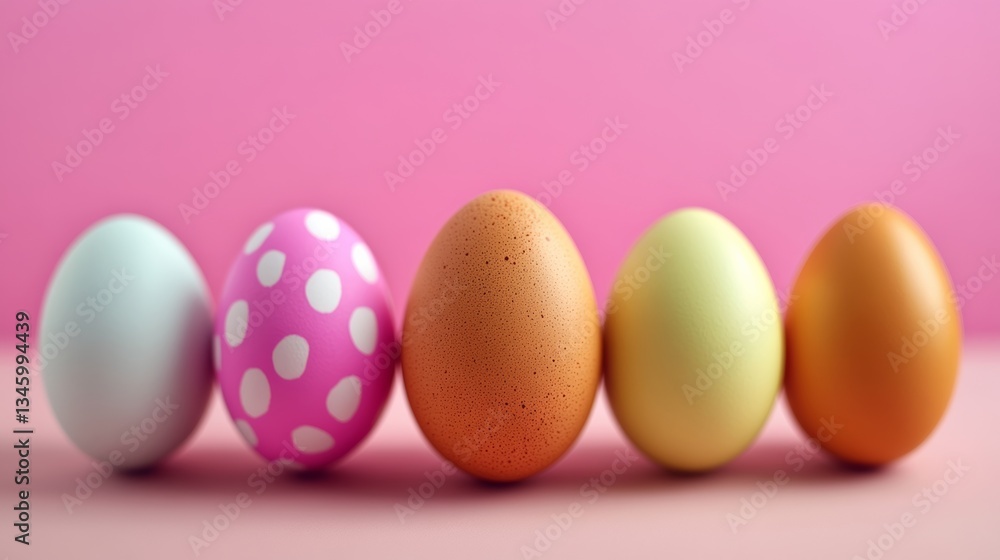 Aufkleber row of eggs with different colors and patterns, including pink polka dots
