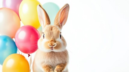 Obraz premium Colorful Bunny with Balloons for Easter Celebration
