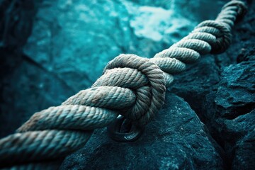Fototapeta premium A close-up shot of a rope wrapped around a rocky surface, great for use in outdoor or adventure-themed designs