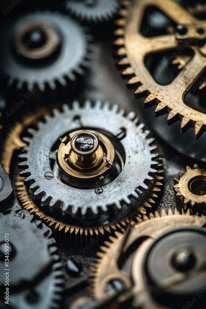 Poster A detailed shot of clock gears and mechanisms, perfect for illustrating time-related concepts or machinery