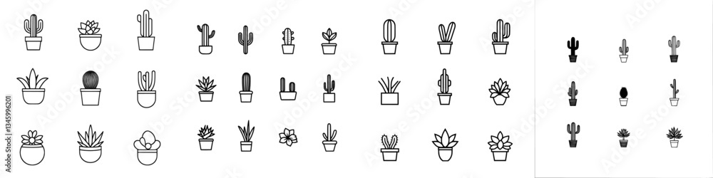 Poster modern illustration of a cactus in thin line art style, isolated and suitable for coloring page desi
