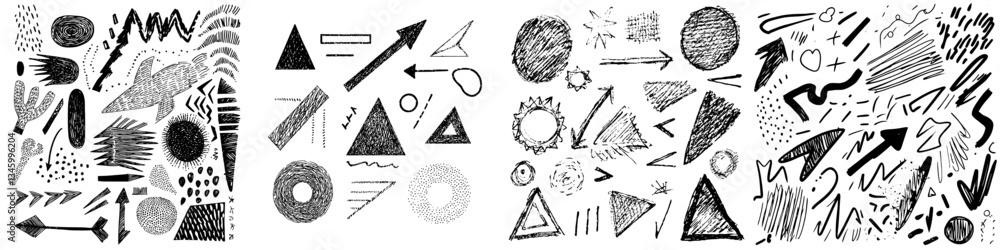 Fototapete modern illustration features hand-drawn doodle elements created with markers, along with highlighter