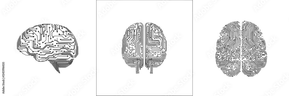 Aufkleber electricity and digital communication converge in a modern illustration of the brain as a microchip 
