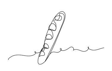 Simple and elegant continuous line illustration highlighting a stylized loaf of French bread. The minimalist design captures the essence of the bread with flowing lines.