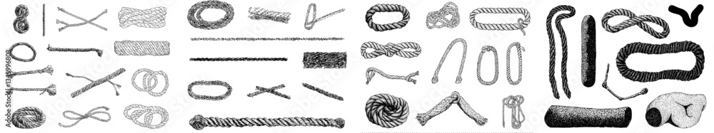 Poster a cartoon rope features various knots, including cord braids, string pieces, and elements like loops